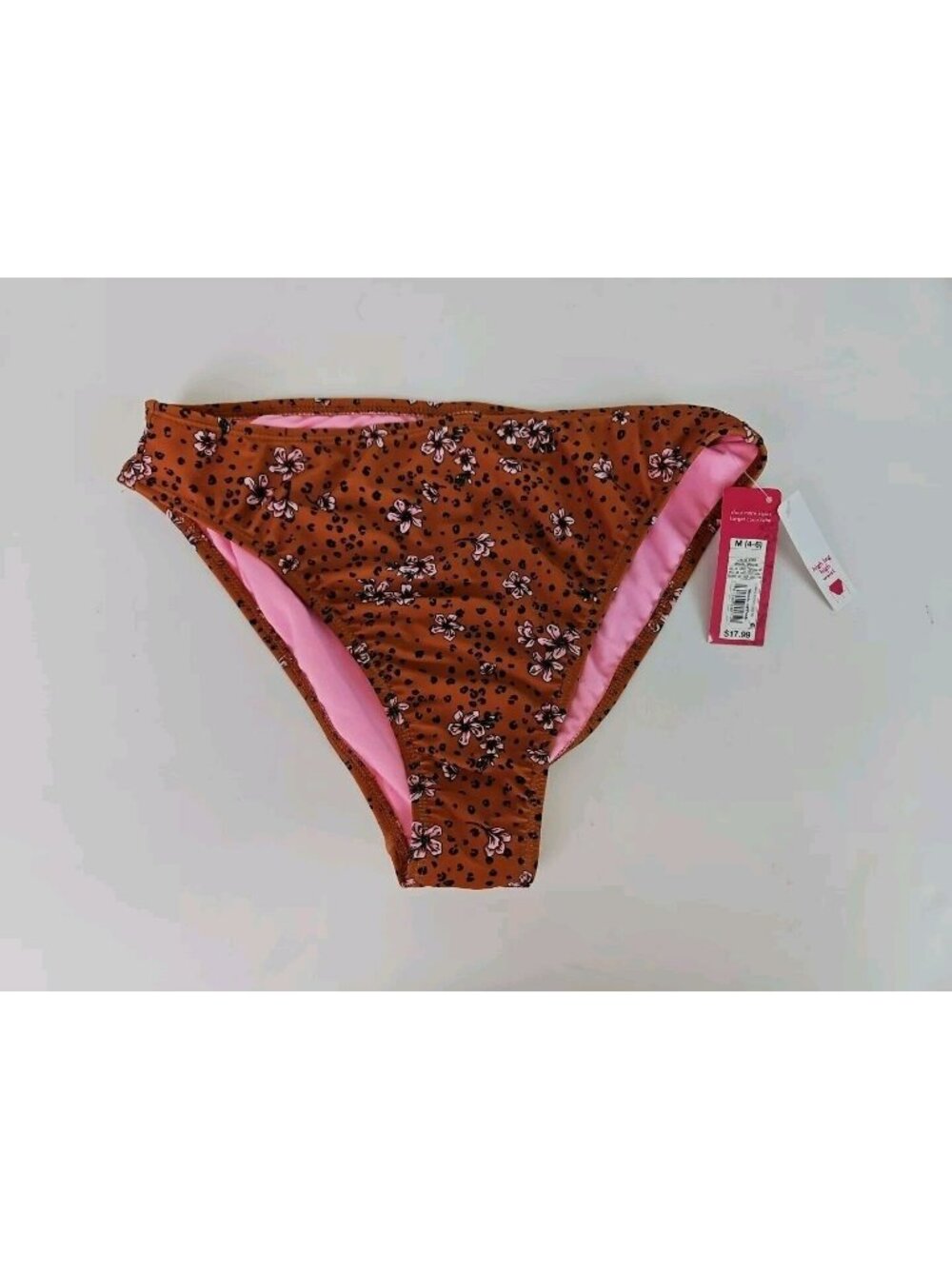 Xhilaration Womens Juniors Pink Rust Floral Print High Waist Bikini Bottom Sz M